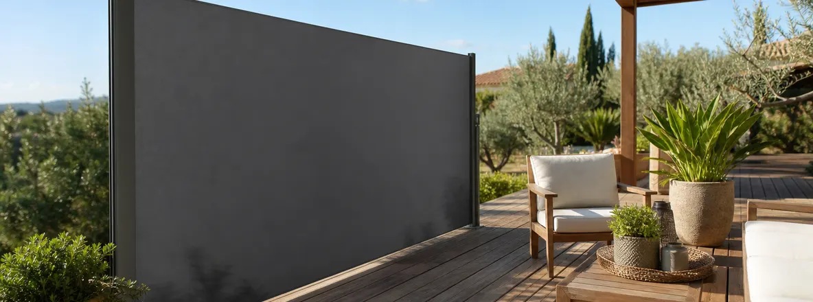 Terrasse avec brise-vue rétractable anthracite